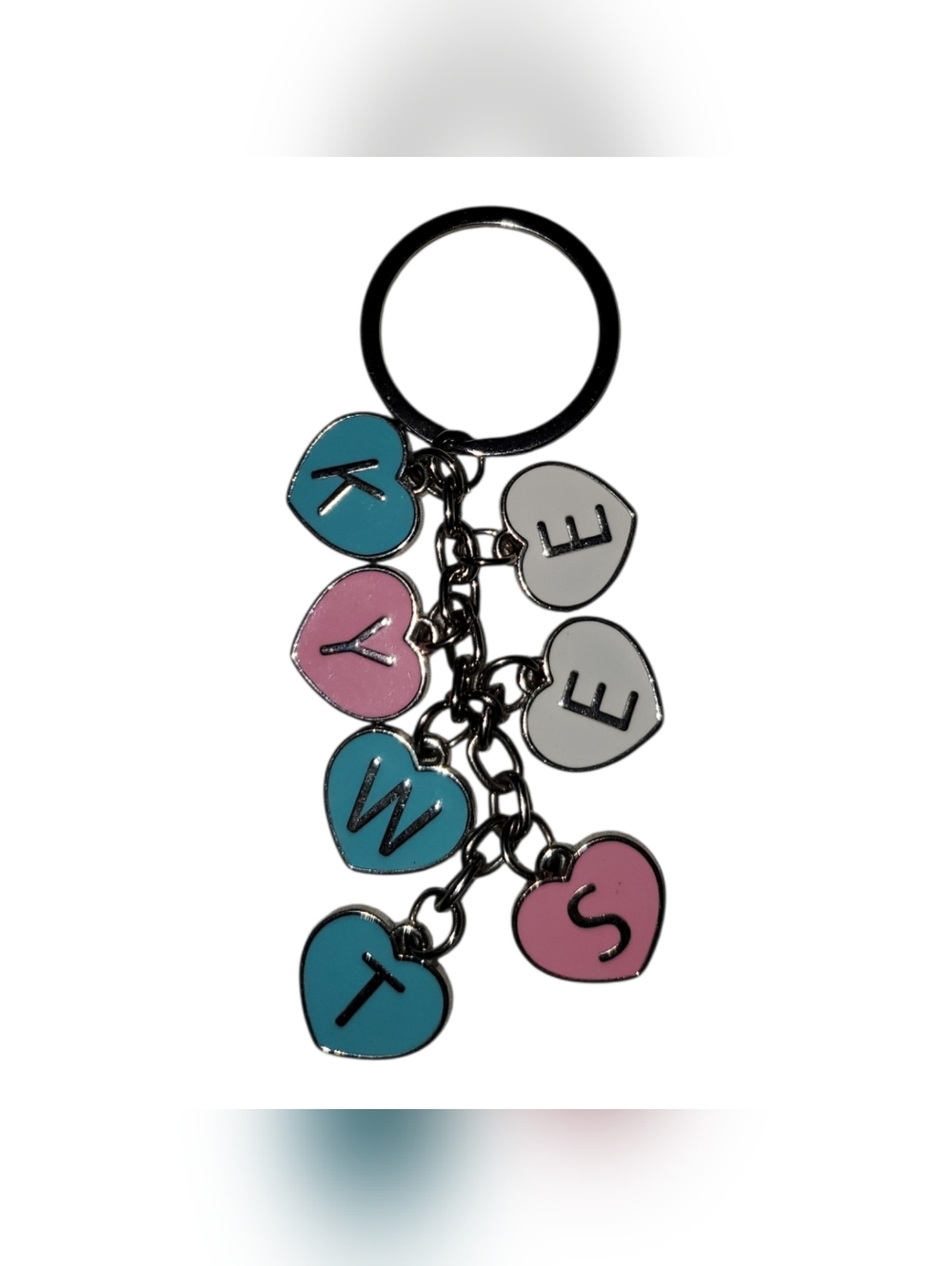 Personalized Heart Initial Keychain Charm — Pink, Blue & White